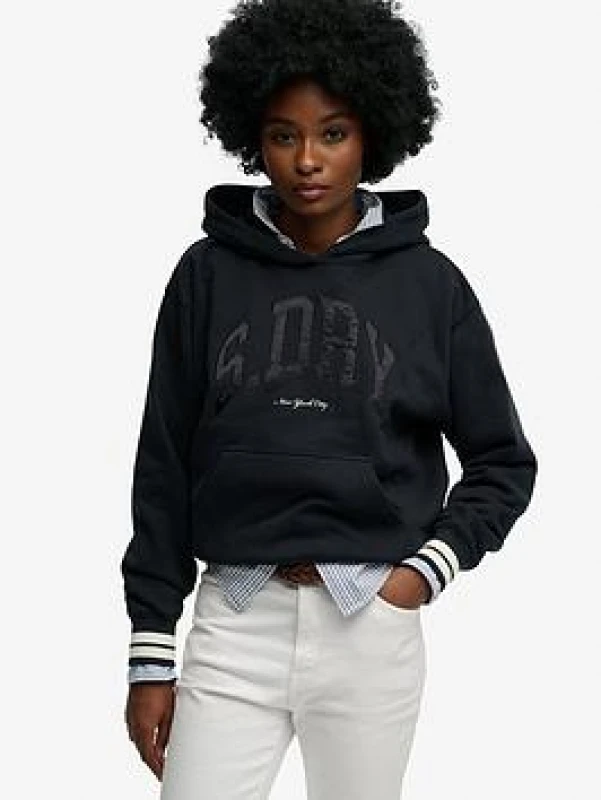 Image of Superdry Womens hooded sweatshirt Superdry Country Club Varsity Bleu Female XS
