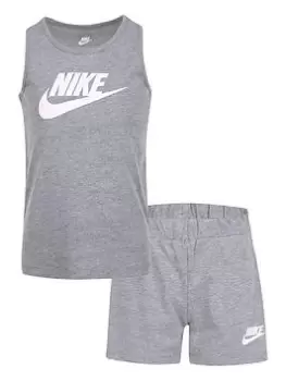 Image of Nike Younger Girls Club Tank & Jersey Short Set, Grey, Size 6-7 Years, Women
