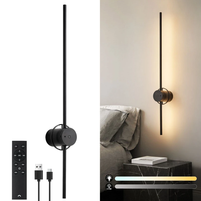 Image of Harper Living Battery Operated Wall Light, USB Rechargeable Wall Lamp with Remote & Touch Control in Black Unisex