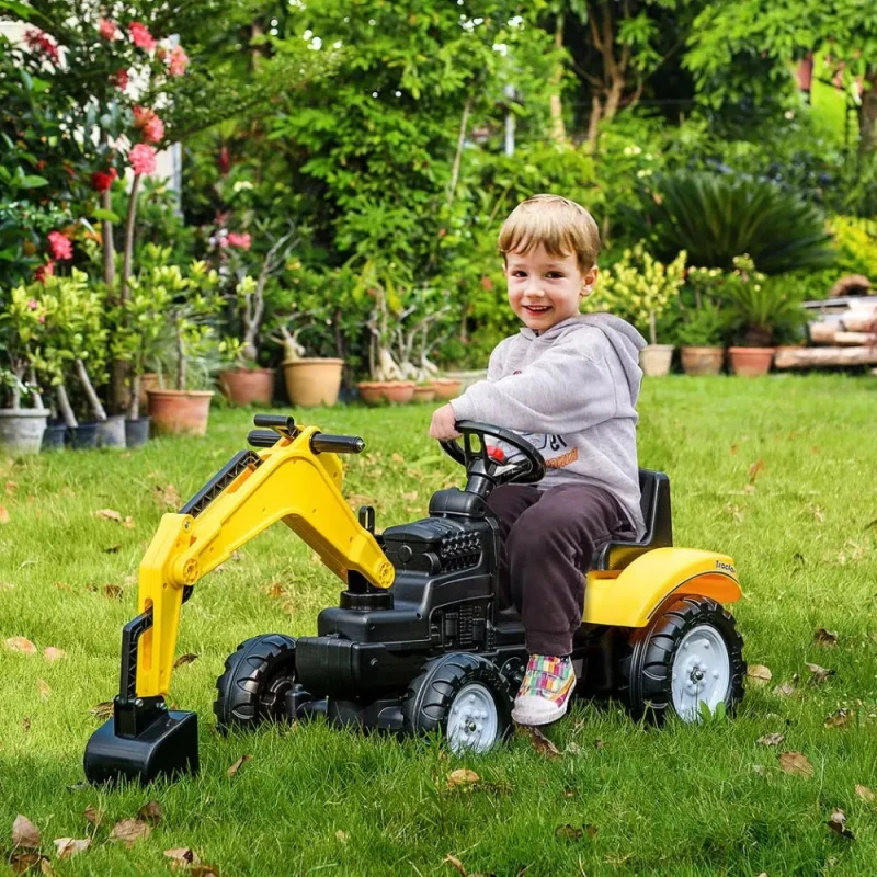 Image of HOMCOM Kids Ride On Digger Pedal Go Kart Play Construction Car For 3-6 Years, Yellow 370-193