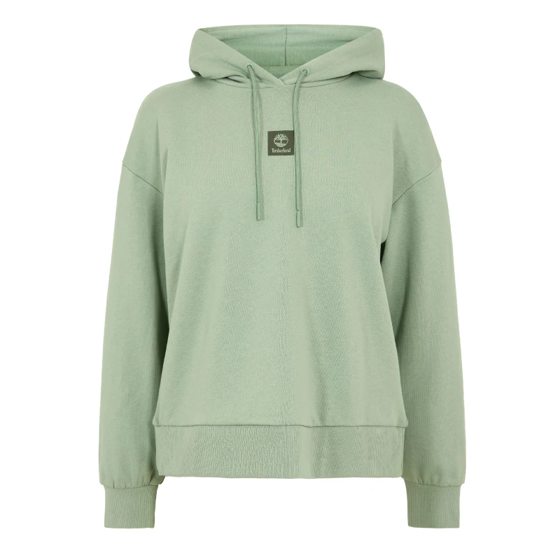 Image of Timberland Womens Stack Logo Loop Back Pull Over Hoodie Pro Green Bay female 8 (XS)
