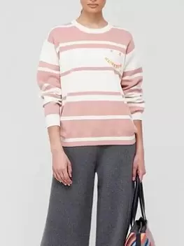 image of Ps Paul Smith Stripe Knitted Happy Logo Jumper - Pink