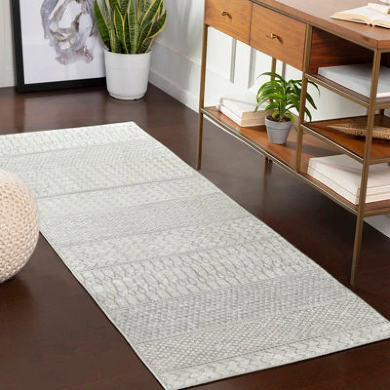 Image of Livabliss Scandi Geometric Silver Grey Adele Runner Rug 80 X 220 Cm - Easy Care, Non Shedding, Ideal For Hallway Or Beside The Bed