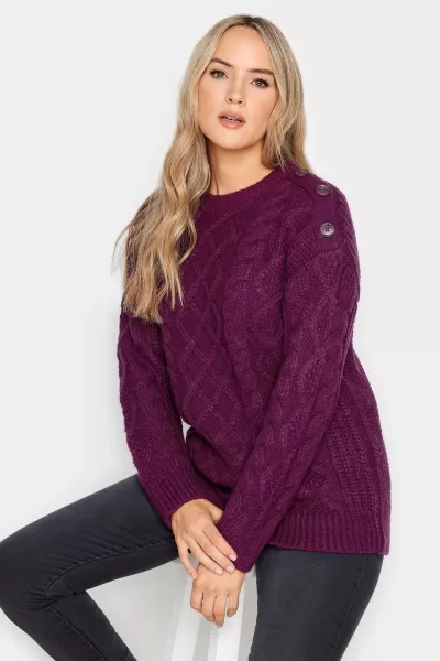 image of Tall Cable Button Scoop Neck Jumper