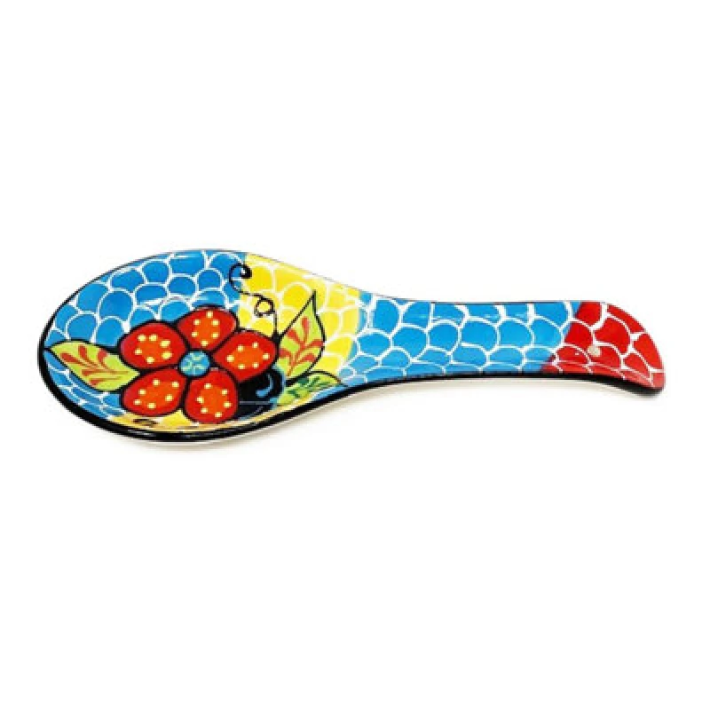 Image of Verano Spanish Ceramics Classic Spanish Hand Painted Kitchen Dining Spoon Rest (L) 26cm Fish Scales Multi unisex