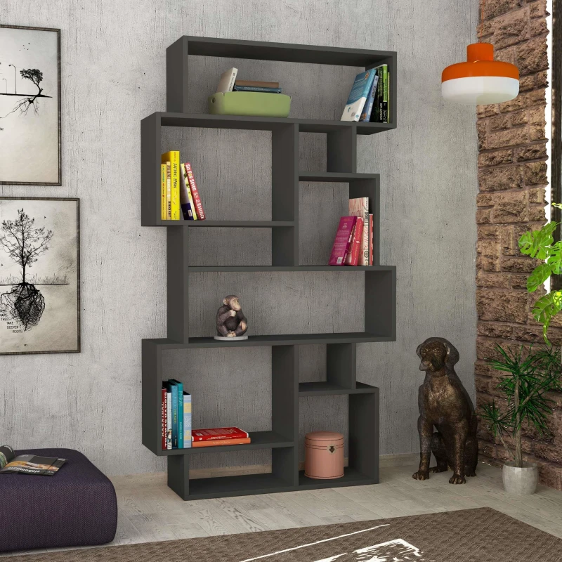 Image of DECORTIE Decortie Karmato Modern Bookcase Display Unit Tall 168.5cm - Anthracite Grey M.KT.02.13150.5