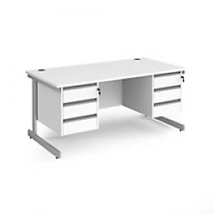 Image of Dams International Straight Desk with White MFC Top and Silver Frame Cantilever Legs and 2 x 3 Lockable Drawer Pedestals Contract 25 1600 x 800 x 725m