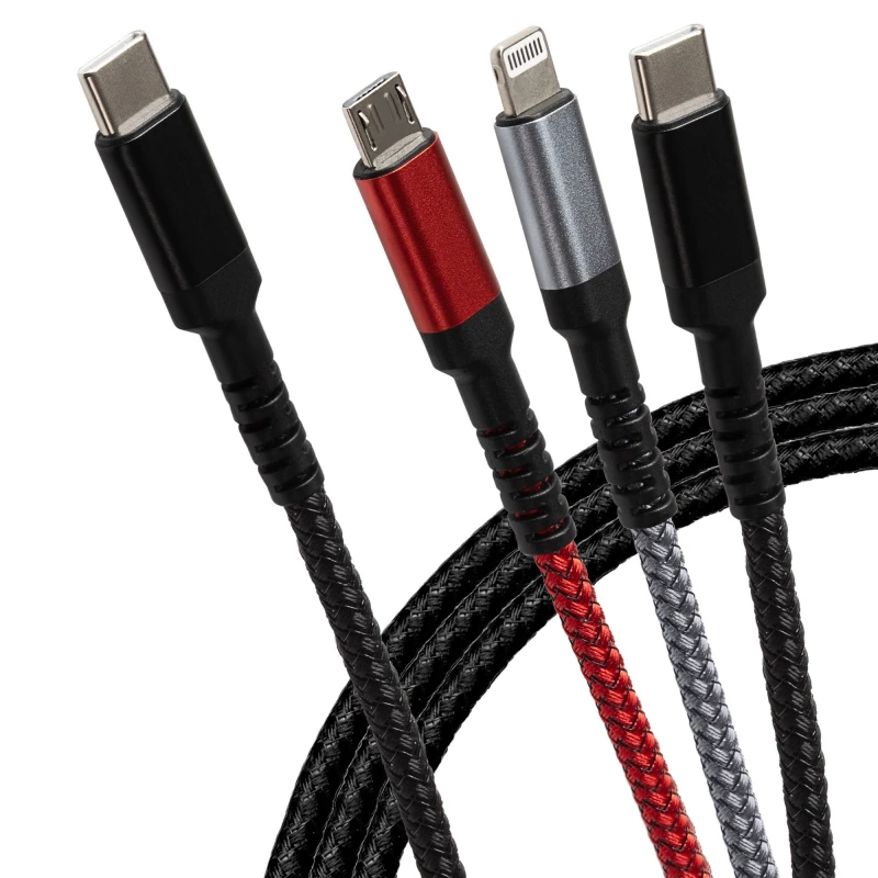 Image of Maplin USB-C to 3 in 1 Multi Charging Cable Braided USB-C/ Lightning /