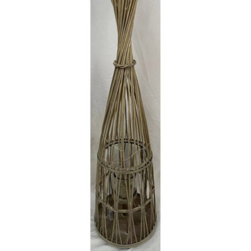Image of Hill Interiors Small Conical Lantern With Glass Holder & LED Lights - Wicker - L25 X W25 X H90 Cm