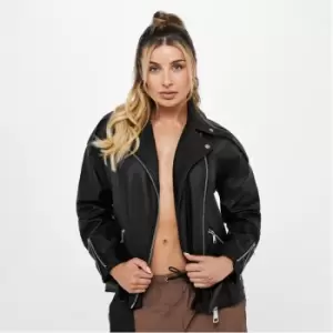 Missguided Faux Leather Boyfriend Belted Biker Jacket - Black