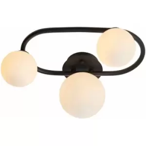 Image of Semi Flush Multi Arm Bathroom Ceiling Light - Matt Black & White Glass - Oval
