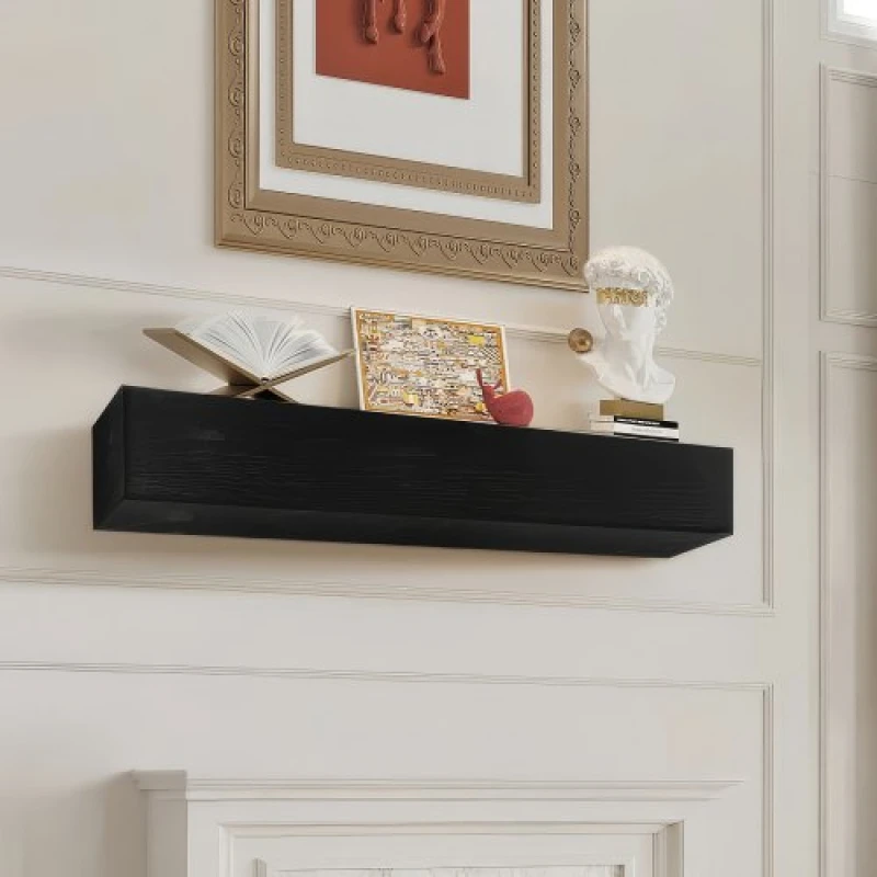 Image of VEVOR Vevor - Fireplace Mantel, 48' x 8' x 5', 50 lbs Weight Capacity, Natural Wood Mantel for Over Fireplace, Wall Mounted Floating Farmhouse Shelf,