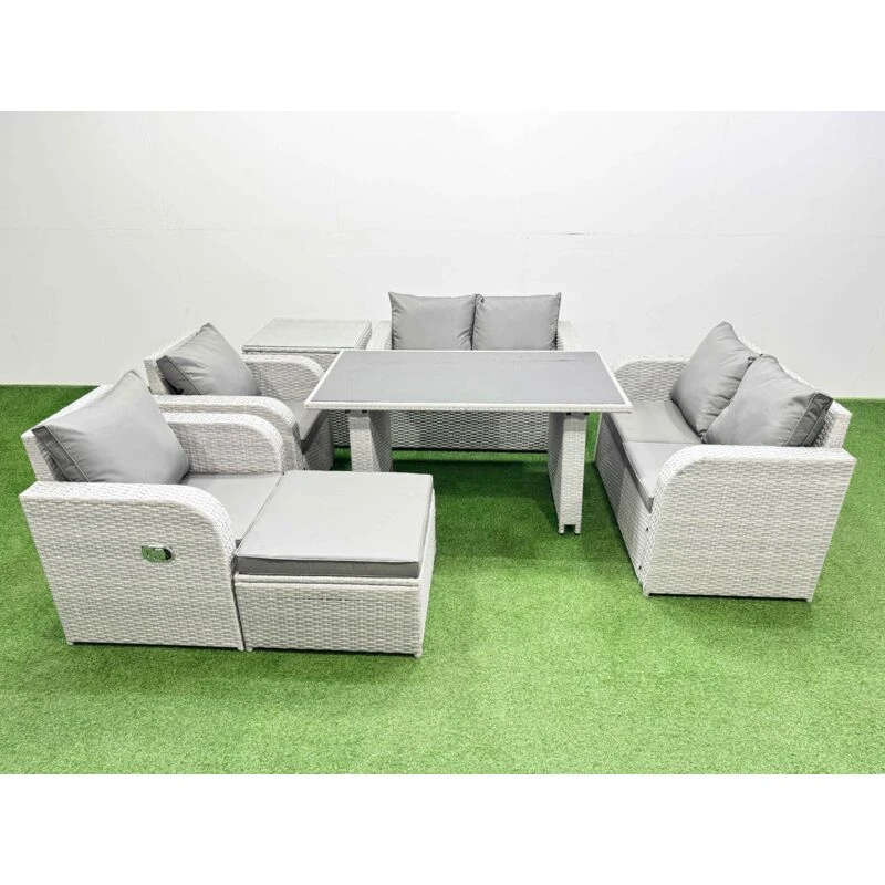 Image of Fimous 7 Pieces Patio Garden Furniture Set with Cushions Side Table Big Stool in Light Grey Light Grey Unisex