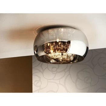 image of Schuller Argos - 5 Light Dimmable Crystal Flush Ceiling Light with Remote Control Chrome, Mirror, G9