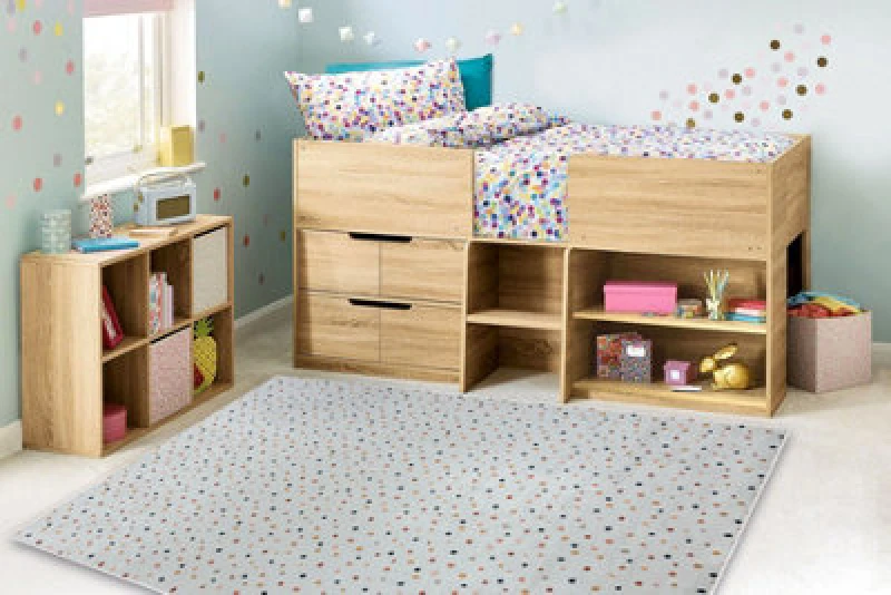 Image of RugsX Bambino 47890 Washing Carpet Dots For Children Anti Slip - White / Brown 80X150 Cm