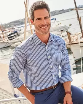 Image of Cotton Traders Mens Easy Care Classic Long Sleeve Shirt in Blue