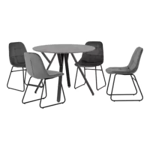 Image of Athens Round Dining Table with 4 Lukas Chairs Grey