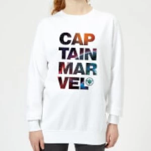 Image of Captain Marvel Space Text Womens Sweatshirt - White