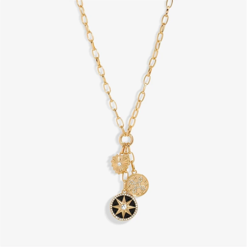 Image of Mood Gold Black And Crystal Celestial Charm Pendant Necklace Gold