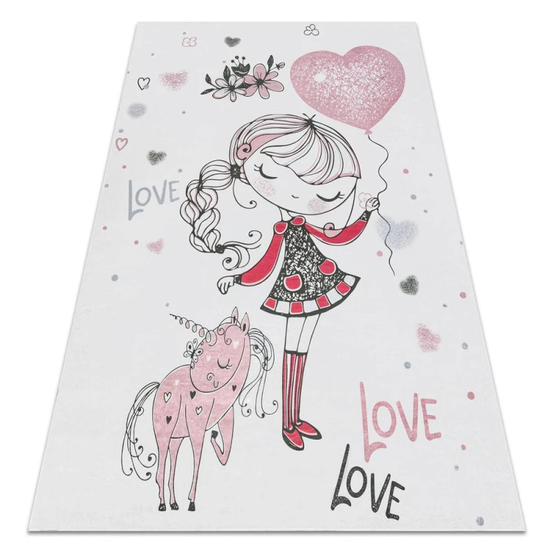 Image of RugsX Bambino 2644 Washing Carpet Little Girl, Unicorn For Children Anti Slip - White / 120X170 Cm