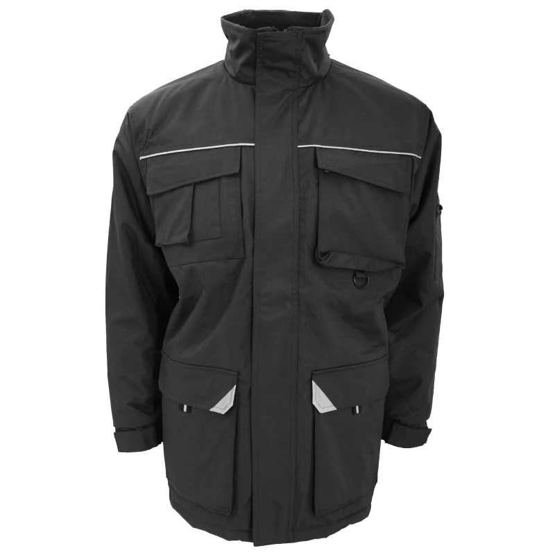 Image of Result Result Men Sabre Long Work Coat in Black Size: X-Small Black XS Male 5054171185320