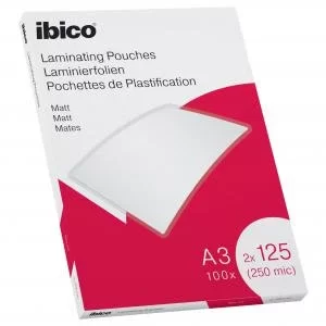 image of Ibico Matt A3 Laminating Pouches 250 Micron Clear Pack 100