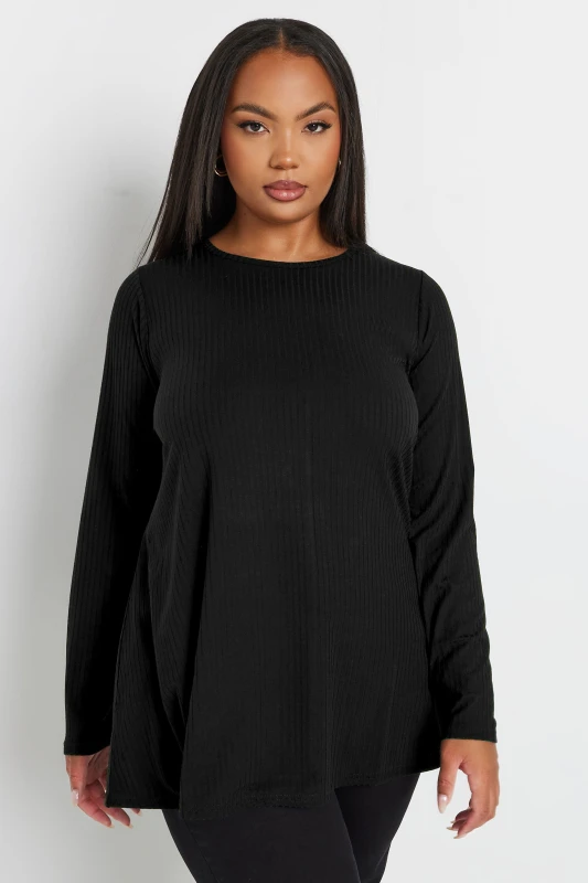 Image of Yours Womens Long Sleeve Swing Top in Black Size: 26-28 Black Female 26-28