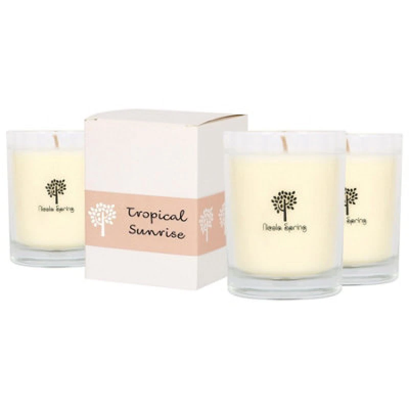 Image of Nicola Spring 160G Tropical Sunrise Soy Wax Candles - Pack Of 3 - Fruity Fresh Glass Jars - Long Burn Summer Fragrance