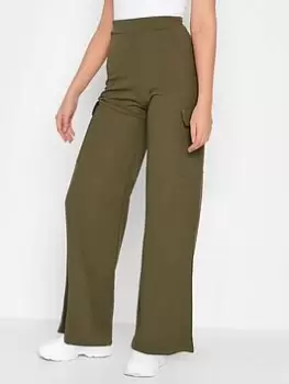 Image of Long Tall Sally Khaki Cargo Wide Leg Trouser 36 Inch, Green, Size 24, Women