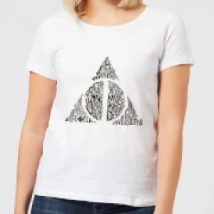 Image of Harry Potter Deathly Hallows Text Womens T-Shirt - White - 3XL