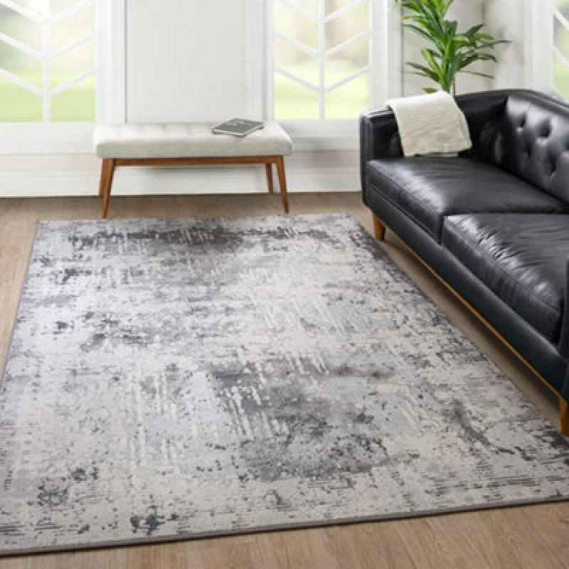 Image of The Rug Edit Ritz Luxe Shimmer Charcoal Living Room Rug 160X220Cm