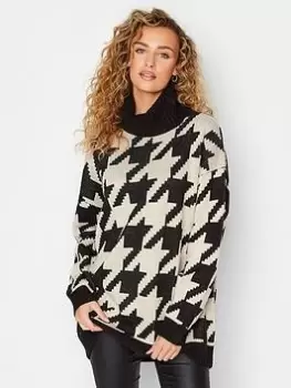 Image of Long Tall Sally Dogstooth Roll Neck Jumper - Black, Size 10-12, Women