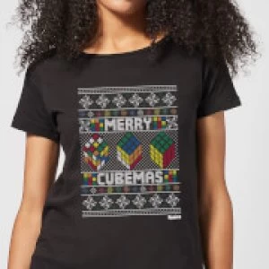 image of Rubiks Merry Cubemas Womens Christmas T-Shirt - Black