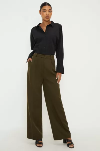 image of Dorothy Perkins Pleated Wide Leg Trouser - Khaki