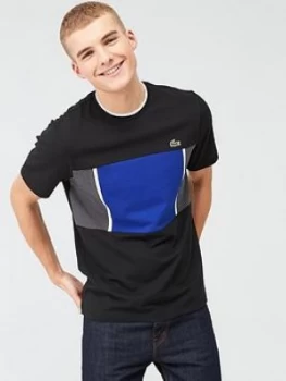Image of Lacoste Sports Mesh Print Colour Block Tech T-Shirt - Black