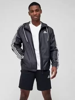 image of adidas 3 Stripe Windbreaker - Black/White, Size L, Men