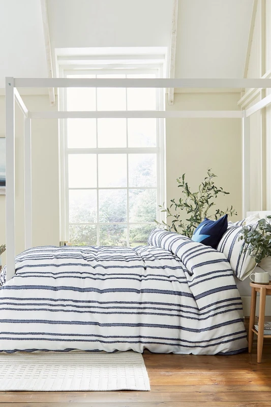 Image of Helena Springfield 'Clipped Stripe' Jacquard Duvet Cover Set in Navy Size: King Navy Unisex King