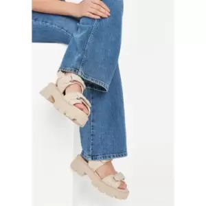 image of Missguided Quilted Velcro Platform Sandals - Cream