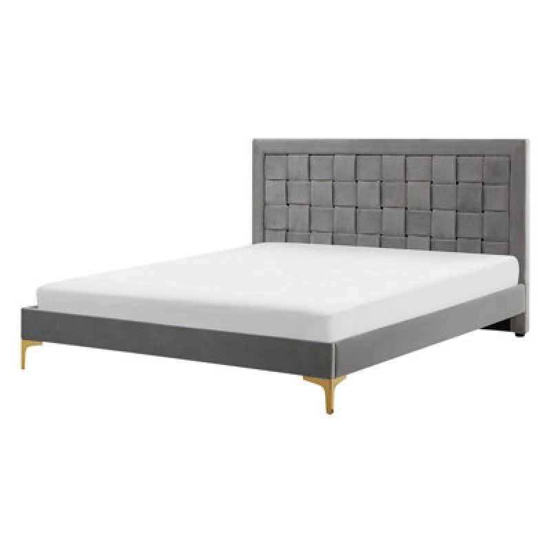 Image of Beliani Bed Velvet Limoux 140 X 200 Cm (Eu Double) Grey