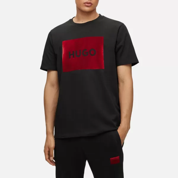 Image of HUGO Dulive_V Large Velour Badge Cotton-Jersey T-Shirt - XL