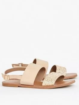 Image of Evans Extra Wide Fit Two Part Simple Sandal - Nude, Size 9, Women