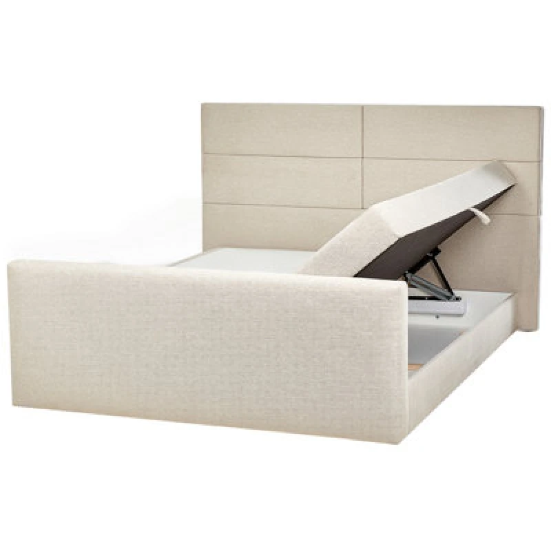 Image of Beliani Divan Bed With Storage Fabric Aristocrat 180 X 200 Cm (Eu Super King) Light Beige