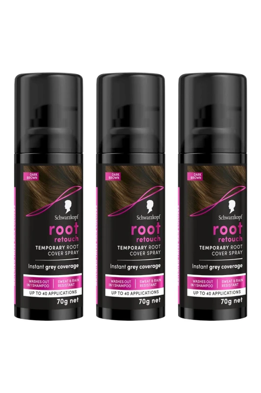 Image of Schwarzkopf Root Retouch 'Root Cover Spray' Dark Brown 70g 3 Pack Brown
