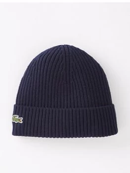 Image of Lacoste Ribbed Beanie - Navy, Men