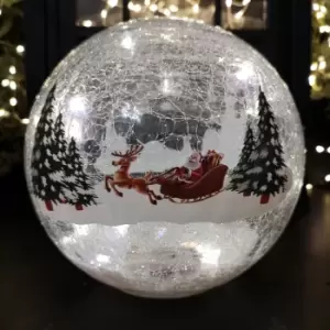 image of 20cm Battery Operated LED Crackle Ball Christmas Decoration Santa Reindeer Scene in Warm White