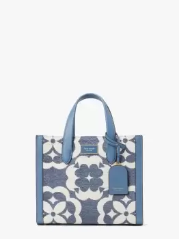 image of Kate Spade Spade Flower Monogram Manhattan Chenille Small Tote Bag, Manta Blue Multi, One Size