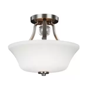 Image of 2 Bulb Semi Flush Uplighter Opal Etched Glass Shade Satin Nickel LED E27 60W