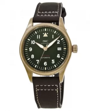 image of IWC Pilot's Automatic Spitfire Green Dial Brown Leather Strap Mens Watch IW326802 IW326802