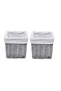 image of Set Of 2 Wicker Storage Basket With Cloth Lining 20 x 20 x 20 cm