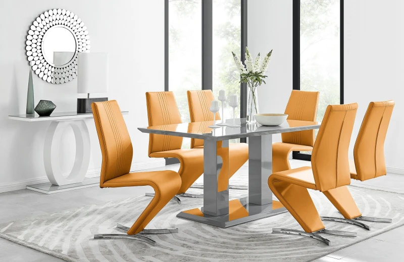 Image of FurnitureboxUK FurnitureboxUK Imperia 6 Grey Dining Table and 6 Willow Chairs in Mustard Mustard One Size Unisex 5056542640599